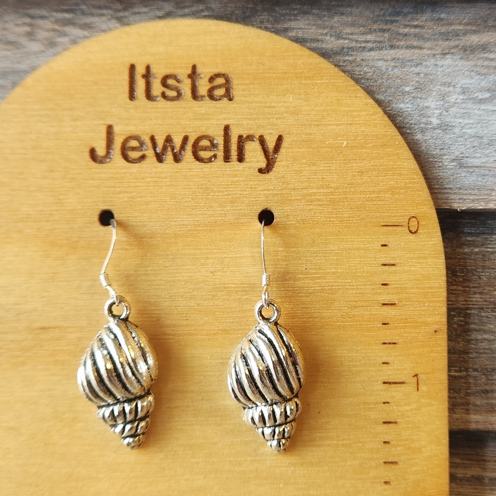 Seashell Charm Drop Earrings Sterling Silver French Earwires